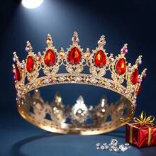 巴洛克水晶皇冠，奢华圆形皇家皇冠，优雅新娘婚礼头饰，派对头饰，金色皇冠，头冠，金色头饰，皇冠，发饰花环，头花圈，发藤，发圈，头冠，伴娘礼物，发饰 - 彩色 - 查看 20