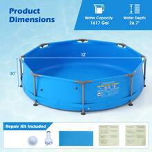 Piscina familiar para exteriores de 6,120 litros con estructura de metal y tela de PVC multicapa - Azul - Ver 3