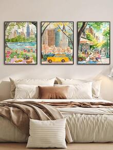 3 pezzi Quadri murali moderni ad acquerello della città di New York, cartellone su tela di New York, decorazione da parete a tema viaggio, pittura paesaggistica del Central Park di New York, opera d'arte murale dei landmark di New York, adatta per camera da letto, soggiorno, ufficio, sala da pranzo, cucina, studio, corridoio, dormitorio, bagno, regalo ideale per amici, opera d'arte da parete, decorazione da parete, decorazione per la casa, decorazione per la stanza, tela artistica da parete, cartellone, opera d'arte incorniciata, opzioni di cornice disponibili - Multicolore - Visualizzare 3