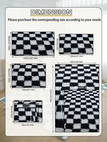 1pc Checkerboard Plush Rug Area Accent Rug Living Room Bedroom Rug Shag Area Rug Plush Carpet Rug Soft And Fluffy Home Decor Room Decor Skin Friendly Machine WashableEasy To Clean - màu đen - Xem 3