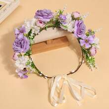 1pc Pink Rose Flower Bohemian Floral Wreath, Romantic For Bride Wedding Season, Coronas, Tiara, Costume Crown, Hair Garland, Head Wreath, Hair Vine, Headpiece, Hair Circlet, Hawaiian Outfit For Women