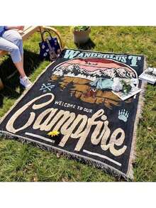 Picnic Blanket, Home Blanket, Bed Blanket, Sofa Towel, Moisture-Proof Camping Blanket, Tent Mat, Warm Blanket, Bohemian Style Tear Resistant Home Leisure Blanket, Sofa Towel, Tablecloth, Sofa Cover, Tapestry, Outdoor Background Fabric - Navy Blue - View 1