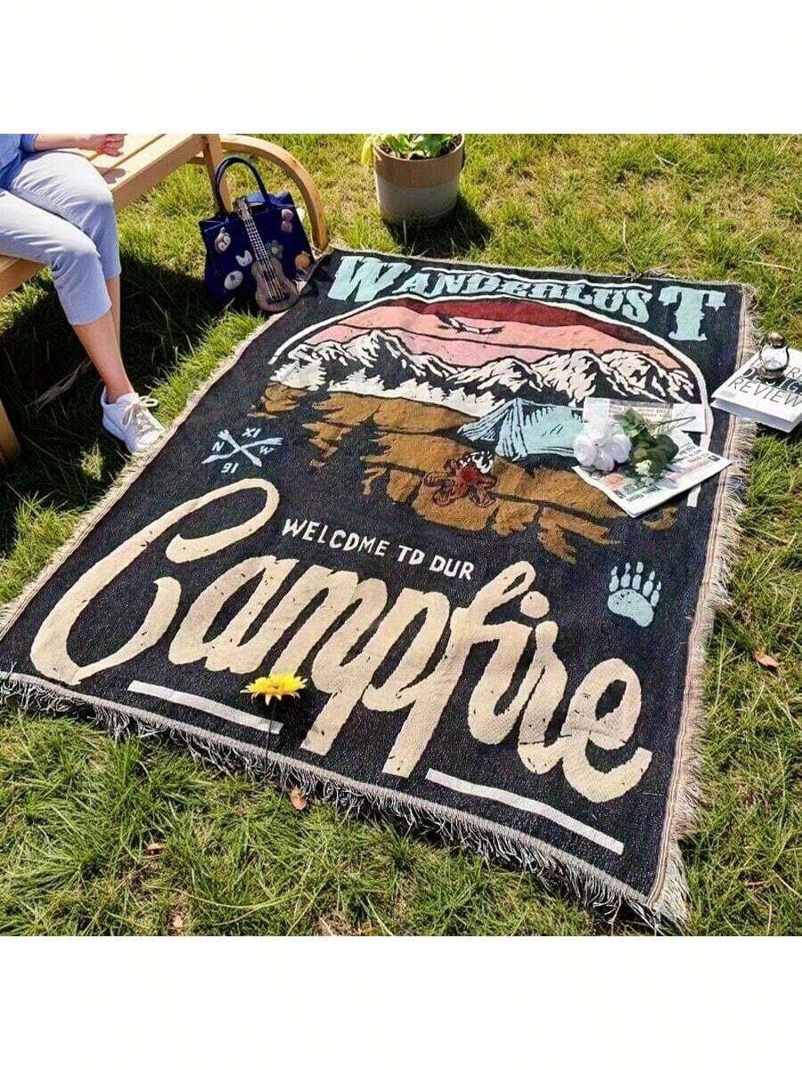 Picnic Blanket, Home Blanket, Bed Blanket, Sofa Towel, Moisture-Proof Camping Blanket, Tent Mat, Warm Blanket, Bohemian Style Tear Resistant Home Leisure Blanket, Sofa Towel, Tablecloth, Sofa Cover, Tapestry, Outdoor Background Fabric - Navy Blue - View 1