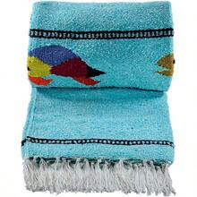 Baja Trader Serape Mexican Blanket Yoga Mat Camping Blanket Beach Blanket Picnic Blanket Handmade Woven Throw Blanket Home Decor Car Blanket Sea Turtle (Ice)