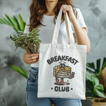Breakfast Club Tote Bag - Open Top Canvas-Like Grocery Bag With Pancake Print, Commuting, Shopping, Lunch Runs - Durable Everyday Carryall Breakfast Lovers & Brunch Outings, Playful Graphic Design, Vibrant Design Craftsmanship, Fun Pattern, Reinforced Handles, Casual Shoppers - trắng - Xem 5