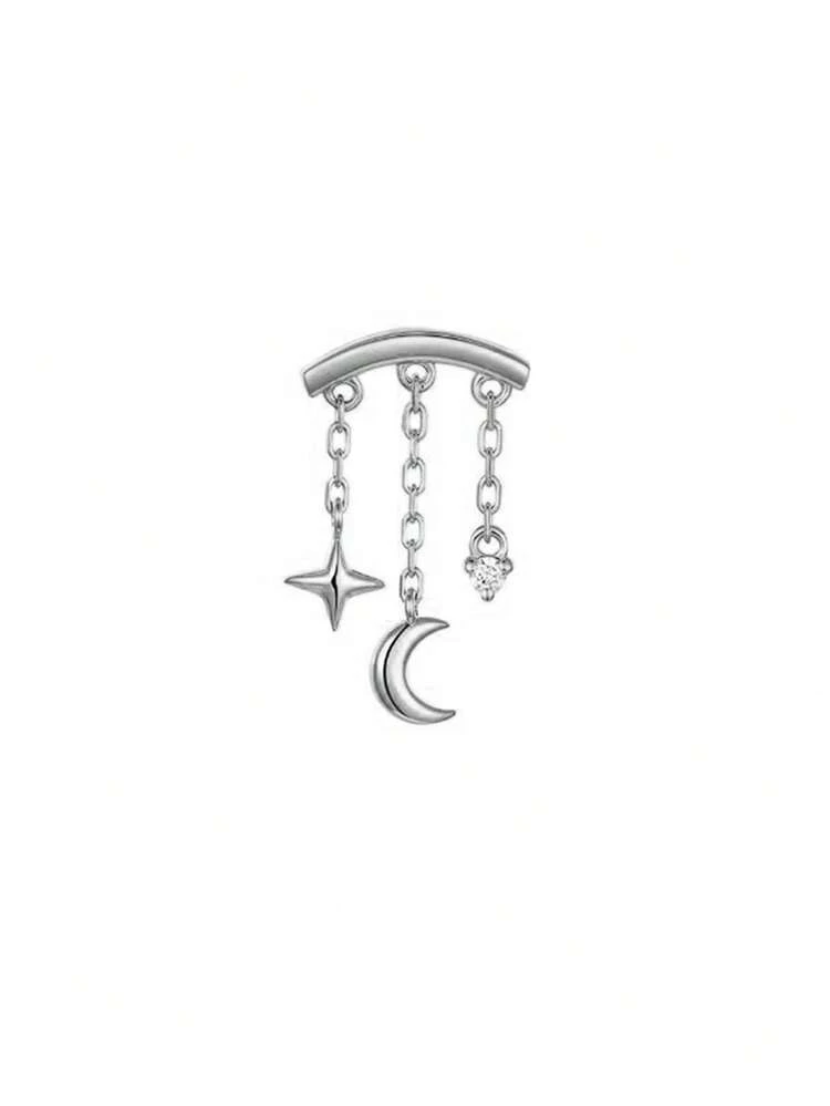 1Pc Star Moon Pendant 925 Sterling Silver Earring For Women Classic Hypoallergenic Minimalist Gift For Her Wedding Party Fine Jewelry - Silver - View 15