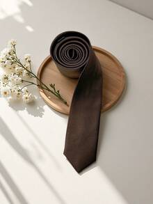 1 Cà vạt nam màu nâu mỏng, cà vạt thời trang trang trọng cho tiệc cưới - màu nâu - Xem 4