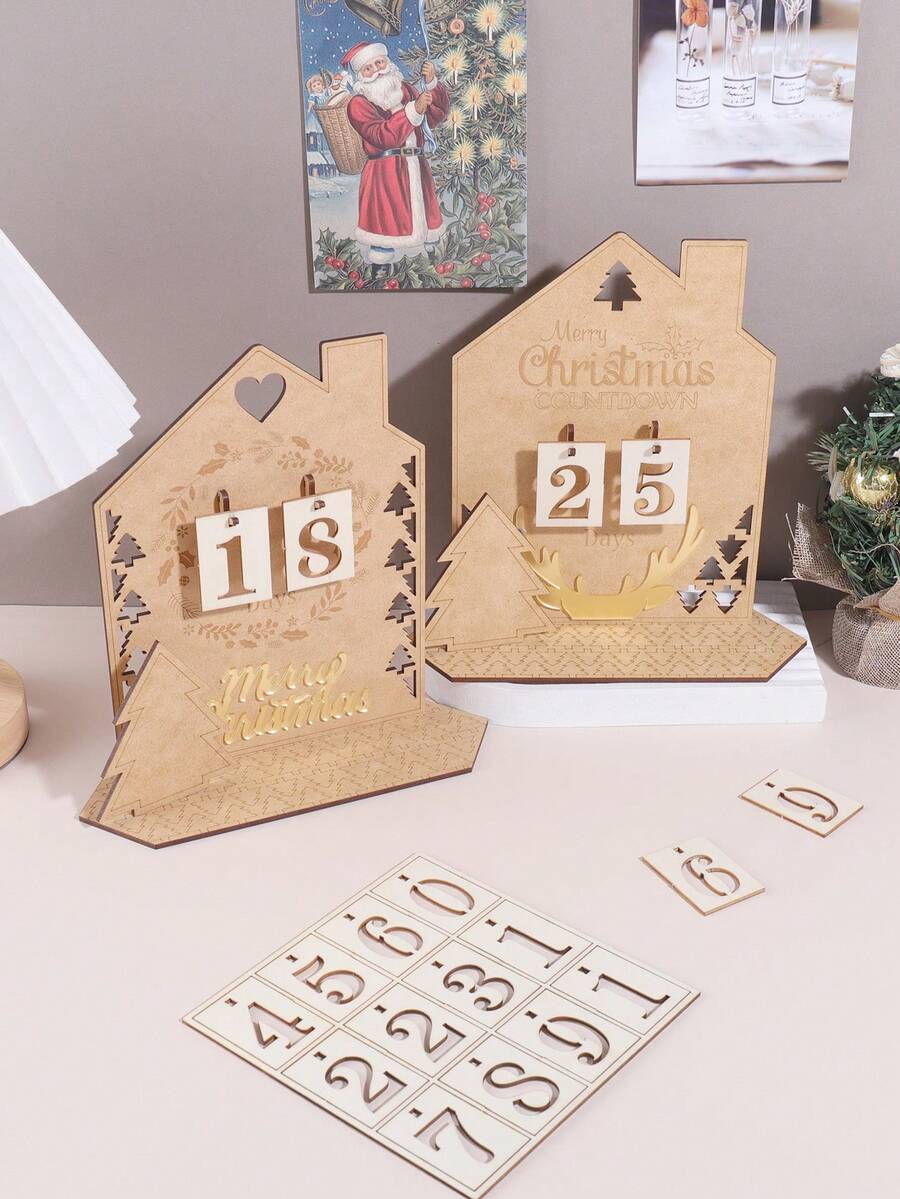 1 buc. Calendar de Advent de Crăciun cu model rafinat, model de coarne de Crăciun și ghirlandă, ornamente decorative de sărbători, meșteșuguri elegante din lemn, cadouri de Crăciun pentru prieteni și familie, decorațiuni interioare de Crăciun, decorațiuni pentru cameră, iarnă