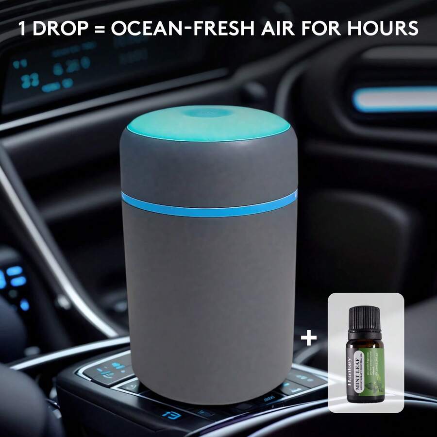 DOVVEE Mini Car Humidifier + Mint Leaf Oil (1X Pack) | Instant Energy Boost & Smoke Removal Kit – Crisp Mint Scent For Clear Breathing On The Go(Dark Grey Humidifier + Mint Leaf Oil*1) - Màu xanh chanh - Xem 1