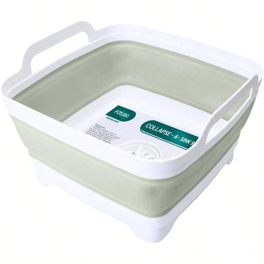 Dish Basin Collapsible With Drain Plug Carry Handles For 9 L Capacity, Collapsible Sink Tub, Dish Wash Basin, Portable Dish Tub, Foldable Dishpan For Camping Dish Washing Tub And RV Sink - 淺綠色 - 查看 1