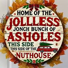 8x8 Inch Round Metal Christmas Welcome Sign - Perfect For Front Door Decor And Holiday Gift Decoration, Ideal For Room Decor, Random Hole Style - Multicolor - View 6