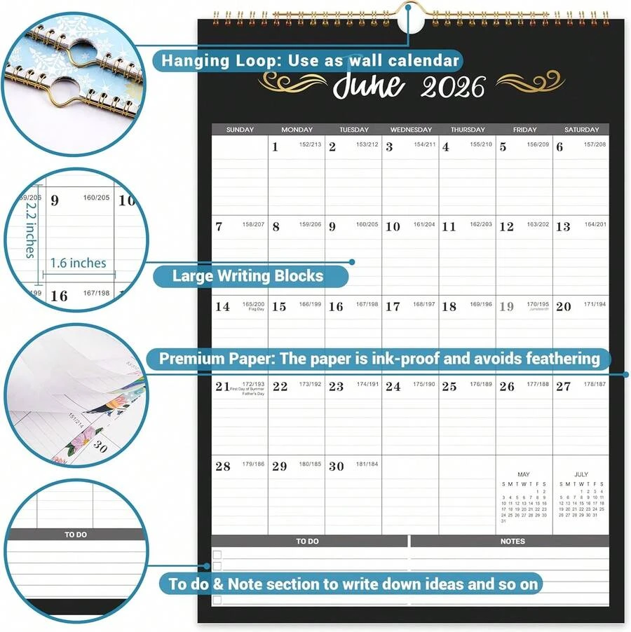 2026 Wall Calendar - 2026 Calendar, JAN 2026 - DEC 2026, Large Calendar ...