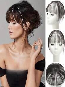 4x6CM Human Hair Swiss Net Invisible Breathable Hair Piece Straight Topper Increase Hair Volume For Ladies Quickly Two Styles Human Hair Bangs Wig - Natural-Looking Bangs Clip-In For Women Sleek Hairpiece Secure Clip Attachments - SNatural - Xem 2