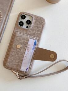 1pc Minimalist Stylish Litchi Texture PU Leather Lanyard Phone Case Wallet Compatible With IPhone 17 Air 16 16E 15 14 Plus 13 12 11 Pro Max, Pixel 10 9 Pro XL 8 7 6 9A 8A 7A 6A, Galaxy A15 A16 A25 A36 A56 A73 A06 A03 A03S A04S A81 A12 A13 A14 A22 A23 A24 A32 A52 A71 4G A34 A42 A53 A54 5G A21 A21S 2020 Note 20 10 Lite S20 S21 FE S22 S23 S24 S25 Plus Ultra, Faux Leather Protective Cover - Gray+028 - View 6