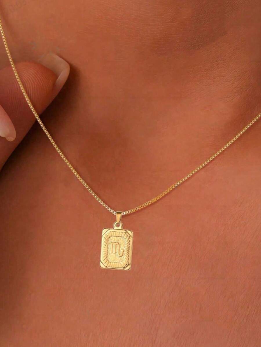 1 pieza Colgante de collar de constelaciones cuadrado de acero inoxidable, collar de clavícula versátil dorado para hombres y mujeres, accesorio de joyería adecuado para uso diario y regalos de cumpleaños