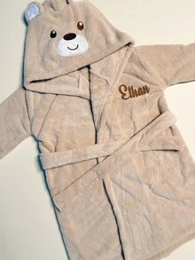 Personalized Embroidered Baby Animal Hooded Towel | Soft Plush Toddler Bathrobe Suitable For 12-24 Months, Newborn Photography Prop, Absorbent After Bath, Birthday Gift - Khaki Bear - View 3