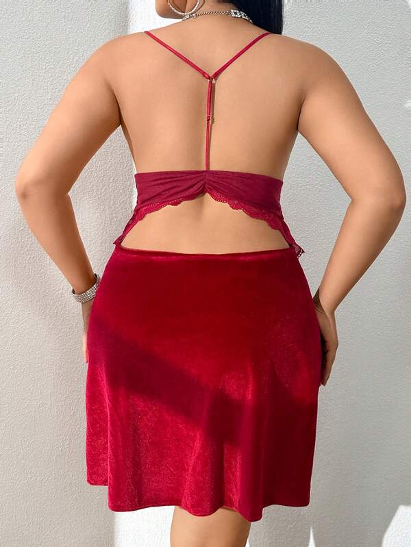 Neue seidiges Spitzen Y-Rücken sexy Wäsche Träger-Nachthemd in Große Größen