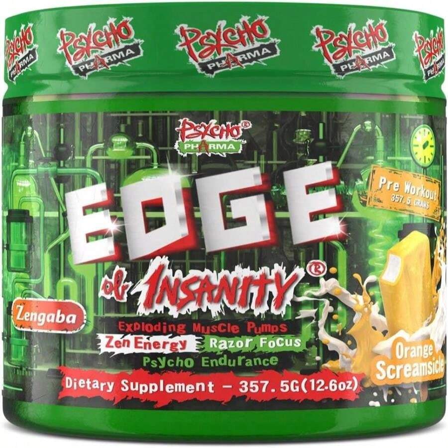 Psycho Pharma Strongest High Stim Preworkout Powder - Edge Of Insanity - Most Intense Pre Workout Supplement For Pumps, Strength, Energy And Feel Good Focus Rivals Famous PWOs Of The Past - Flavor Name - View 1