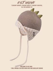 1 件儿童针织恐龙无檐帽，可爱温暖护耳冬季帽，适合 3-8 岁男孩和女孩