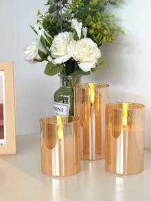 1/3 件无焰蜡烛灯，带定时器/遥控器，电池供电，逼真的灯芯蜡烛灯，温暖的火焰，适用于家庭、卧室、生日、婚礼、求婚、圣诞节、万圣节、公司聚会 - 金色 - 查看 6