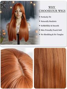 24英寸橙色高温丝假发，带刘海，优雅玫瑰网帽，外观自然，耐热，适合各种肤色，可用于万圣节和圣诞节。 - 橘色 - 查看 8