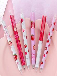 12 Stücke Cartoon Erdbeermuster Gelschreiber mit Rückzugsfunktion, Donut Duft, glatte Schreibweise, kein Tintenversagen, verschiedene Farben, Bürobedarf, Schülerbedarf, Schreibwaren, Prüfungsbedarf, kleine Trophäenpreise, kleine Schülerpreise (Zufallslieferung)