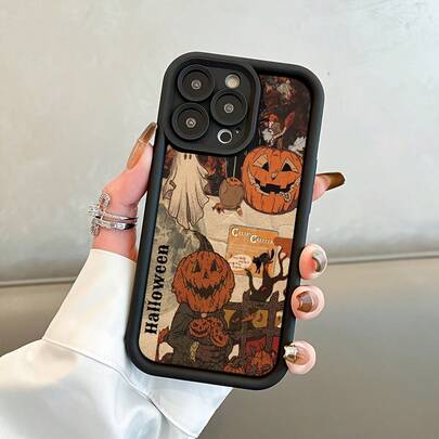 Vintage Pumpkin Pattern Phone Case Compatible With IPhone 16 Pro Max, 15 Pro, 14 Plus, 13, 12, 11, XR, Xs Max, Shockproof , Fashionable Design, TPU Protective Cover