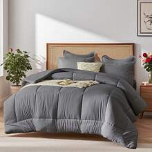 5/7pcs Simple And Stylish Embossed Bed Comforter Set, 100% Microfiber Soft Breathable Summer Bedding Set, Comfortable And Durable, Include 1 Comforter+1 Flat Sheet+1 Fitted Sheet+1/2 Pillowcases+1/2 Pillowshams,All-Season, Bed In A Bag, Room Decor, Best Gift - Xám đậm-BZ01 - Xem 5