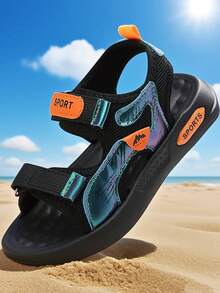 Sandalias de playa para adolescentes, zapatos de senderismo casuales, zapatillas deportivas para el campus, con correa de para un uso fácil, ligeros y transpirables cómodos (Patrón de letra asimétrico en la parte superior, texto SPORT de color asimétrico, entrega aleatoria)