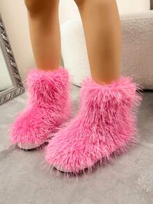 1 Pair Plus Size 36-43 Tie-Dye Christmas Solid Color Y2K Party Punk Fashion Cute Faux Fur Patchwork Faux Fur Lined Thigh High Boots, Warm For Home, Holiday, Party In Winter