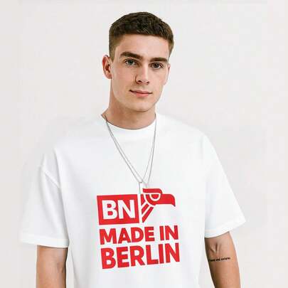 Playeras graphic casual playera de estampado con diseño de letras BN, águila roja y texto "Made in Berlin" Playeras Hombre Algodón Estampada Casual Ma