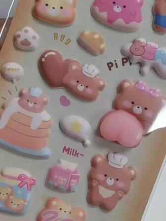 Pegatinas suaves para el trasero, pegatinas apretables, pegatinas de espuma de conejo y oso, pegatinas de esponja, pegatinas decorativas que se pueden usar para decorar artículos de papelería, fundas de teléfono DIY, cuadernos