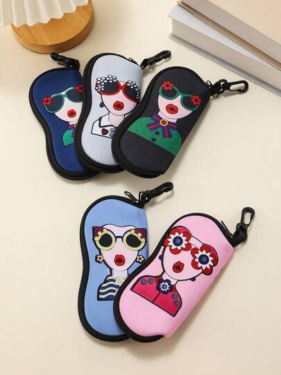 Hộp đựng kính mắt thời trang 5 màu, túi đựng chống sốc di động, túi đựng mỹ phẩm hình hoạt hình có dây đeo, thích hợp sử dụng trong nhà và ngoài trời, hoàn hảo để đựng kính mắt, son môi và phụ kiện trang điểm, món quà tuyệt vời cho vợ, bạn bè và bạn học.