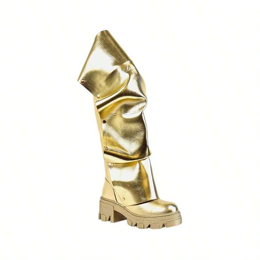 Women Mid Calf Slouchy Boot Fashion Detachable Shoes - 金色 - 查看 1