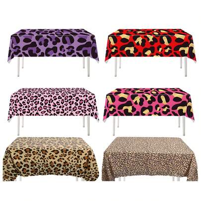 1/3pcs Leopard Print Plastic Tablecloth, Purple/Red/Pink Leopard Pattern, Disposable Hunting Animal Leopard Print Party Decoration, Bridal Shower, Wedding, Birthday Party Supplies