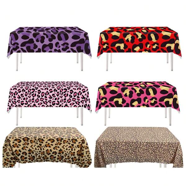 1/3pcs Leopard Print Plastic Tablecloth, Purple/Red/Pink Leopard Pattern, Disposable Hunting Animal Leopard Print Party Decoration, Bridal Shower, Wedding, Birthday Party Supplies