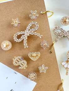 Fashionable Girl Style Clogs Shoes Charms Set - Bow, Dollar Sign, Star & Flower Decor, Shiny Clogs Shoes Accessories - Gold Bow Suit - View 6