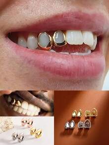 1 Phụ kiện thời trang hình răng bằng kim loại rỗng cổ điển, thích hợp đeo hàng ngày, tiệc tùng, hộp đêm, dành cho cả nam và nữ - Nhiều màu - Xem 2