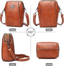 Bolso Crossbody Mujer - Pequeños Bandolera Bolsa para Teléfonoóvil, Monedero Suave PU Cuero Impermeable con Cremallera de 2 Capas Cartera Hombro y Bolso de Mano - Marrón - Ver 7