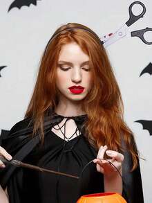 1/4件万圣节头箍见刺刀菜刀剪刀斧头锤仿真穿头吓人菜刀扣恐怖角色扮演道具头箍，万圣节恶作剧拍照道具