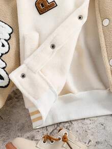 New Winter Style Boys' Jacket With Patchwork Design, Apricot Baseball Jacket, Preppy Style Kids Coats