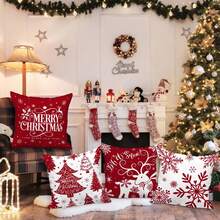 4PCS White And Red Christmas Pillowcase Decorative Winter Snowflake Throw Pillow Cover Christmas Cushion Cover Indoor Sofa Room Decoration Red Single Sided Pillow Core Free - Red and White - View 1