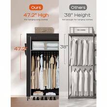 Portable Closet 61.8 Inch Large Capacity Wardrobe Closet With Cover Clothes Storage Organizer With Shelves And 2 Hanging Rods Easy To Assembly Black PCT222B01