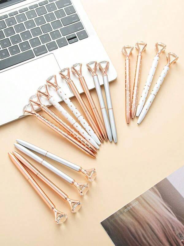 1pc Diamond Ballpoint Pen - Crystal & Metal Luxury Pen With Gemstone Tip, Large Diamond Gift Pen For Special Occasions