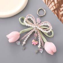 Ins Style Sweet Tulip Flower Keychain Pendant Fashion Versatile High-End Phone Bag Decoration Girly Heart - 粉色 - 查看 3