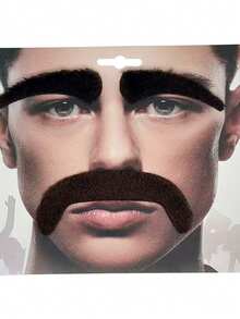 1 Set Men's Fake Mustache And Eyebrows Card Individually Packaged, Self-Adhesive Fake Mustache And Eyebrows, Suitable For Halloween Parties, Halloween Costumes, Role-Playing, Holiday Parties, Cosplay Props