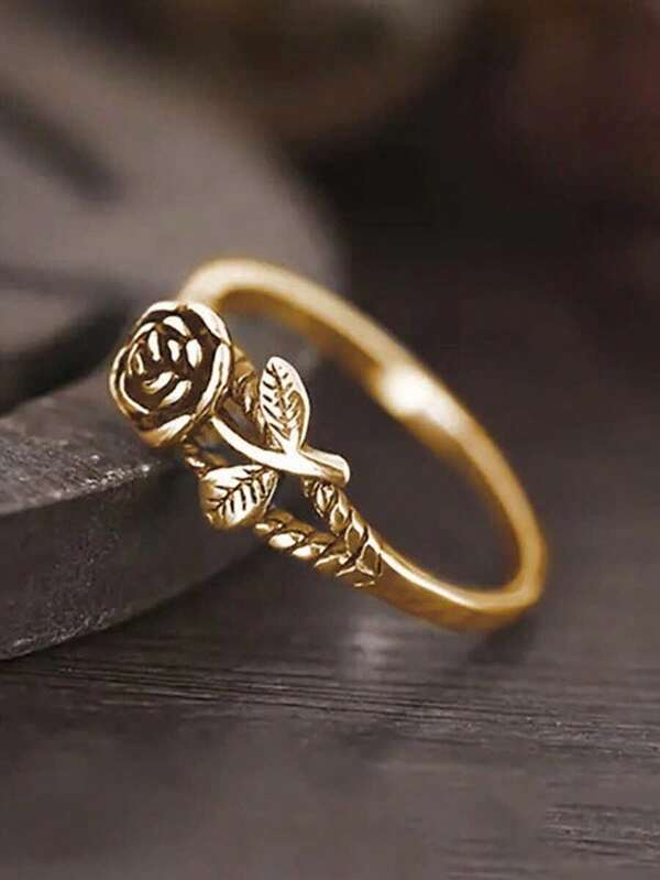 1 pieza Anillo de flor de rosa para mujer para boda, compromiso, aniversario, joyería, regalo del Día de San Valentín, Día de la Madre