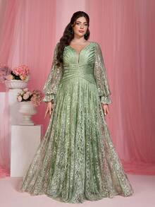 Mgiacy,New Arrival,V-Neck, Print, Lace, Short Sleeve, Tie, Big Swing, Evening Dress,FOR,Prom Wedding,Party Dress,Wedding Guest Dress, Evening Dress