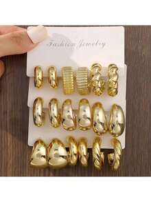 3 Pairs/9 Pairs New ABS Resin & CCB Exaggerated C-Shaped Water Drop Personalized Fashion Earring Set - New Four - View 12