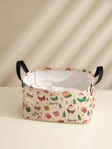 1pc Christmas Santa Claus & Christmas Tree Print Storage Basket, Open-Top Storage Box With Handle, Multi-Purpose Storage Basket For Daily Organizing, Home, Clothing, Socks, Suitable For Living Room, Bedroom, Room Organization - Multicolor - View 8